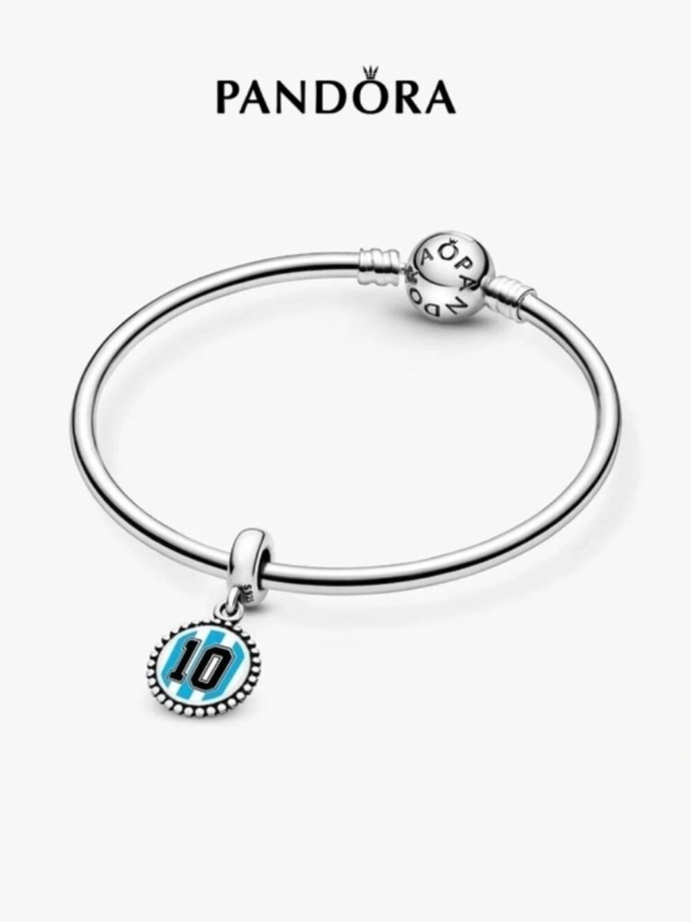Pandora Sterling Silver Bangle with Blue Number 10 Charm